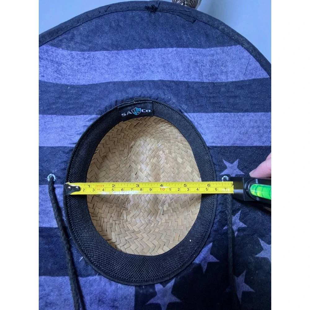 SA Co Straw Sun Hat Mens Wide Brim Lifeguard Fishing American Flag Grey Black
